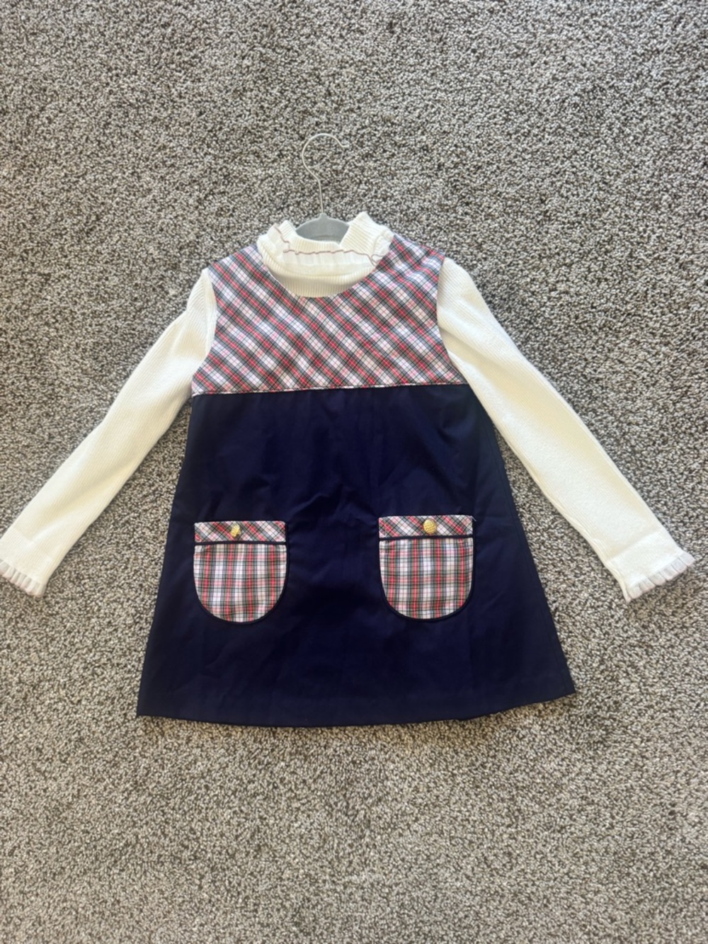 TBBC Navy A-Line Dress with Plaid Accents